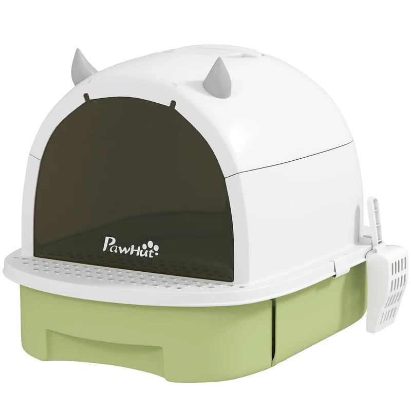 Maison de toilette pour chat 40,5 x 52 x 39 cm filtre charbon actif nettoyage facile tiroir moderne épuré en PP vert 21_0007789