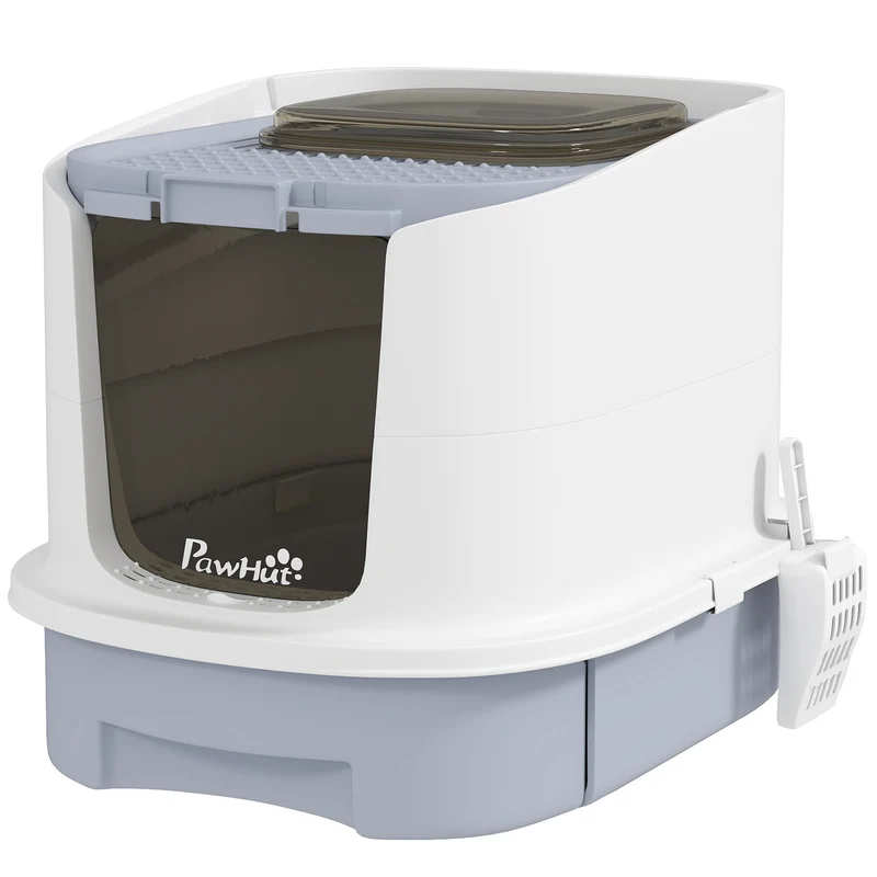 Maison de toilette fermée pour chat 40.5 x 52.5 x 42.5 cm réduction des odeurs nettoyage facile moderne épuré en PP gris 21_0007793