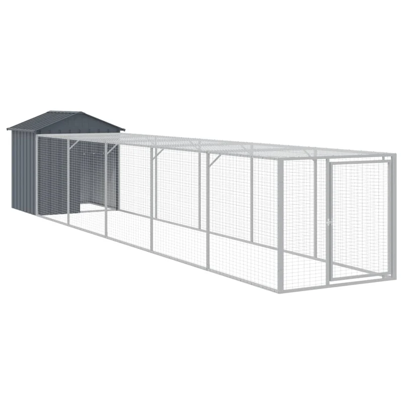 Poulailler enclos cage poules avec cour 117 x 609 x 123 cm acier galvanisé anthracite 02_0043948
