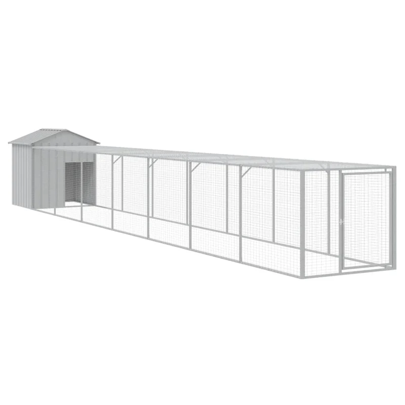 Poulailler enclos cage poules avec cour clair 117 x 813 x 123 cm acier galvanisé gris 02_0043961