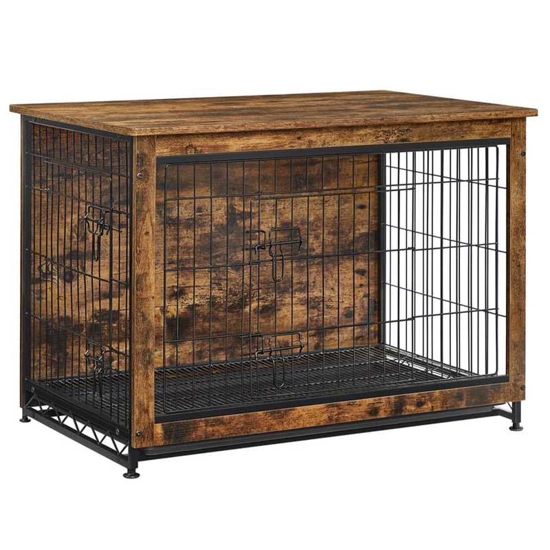 Cage pour chiens table d’appoint niche moderne pour chiens jusqu’à 32 kg cage pour chiots plateau amovible maisonnette pour animaux 2 portes 12_0004787