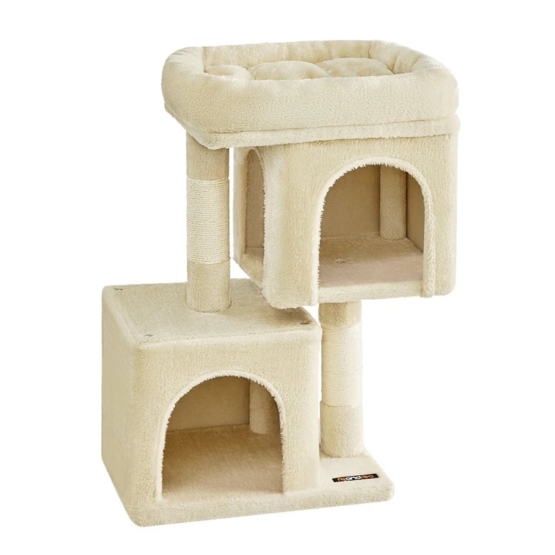 Arbre à chat tour de jeux 67 cm maison pour chatons jusqu’à 3 kg grande plate-forme 2 niches griffoir gris beige 12_0003898