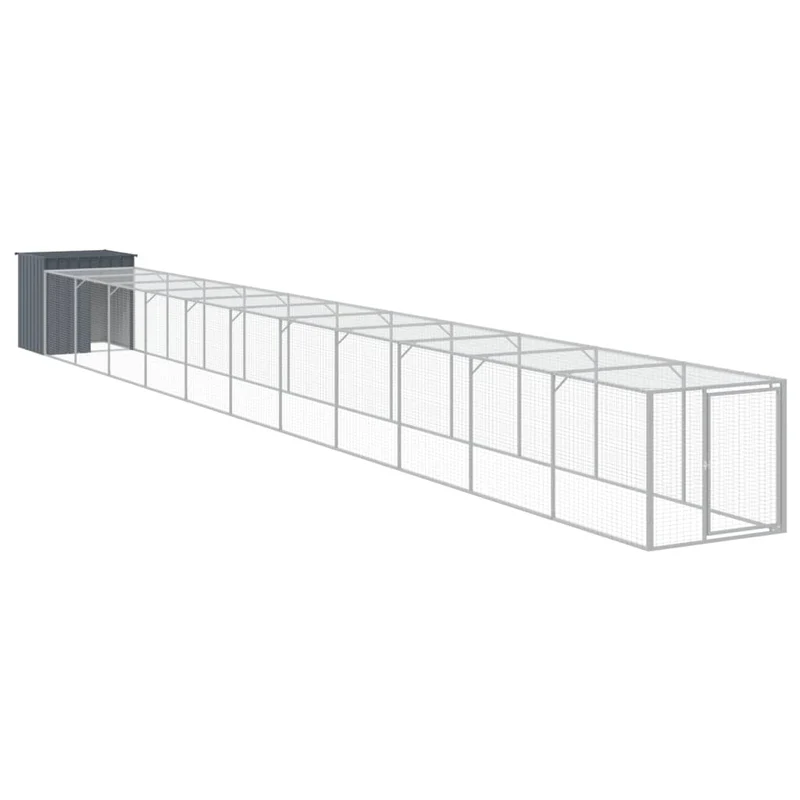 Poulailler enclos cage poules avec cour 110 x 1221 x 110 cm acier galvanisé anthracite 02_0043939