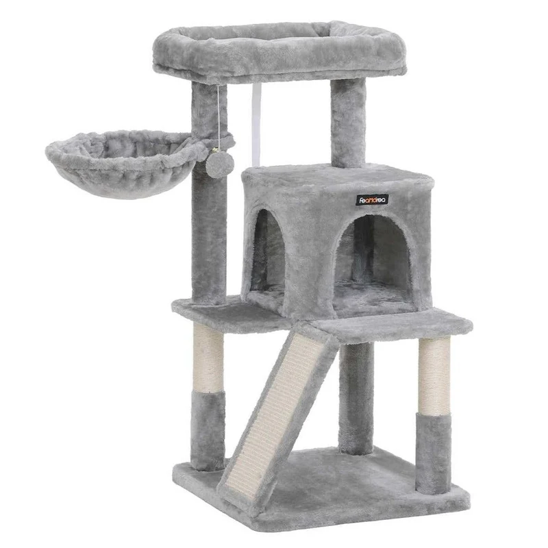 Arbre à chat avec planche à gratter colonne 96 cm gris clair 12_0001166