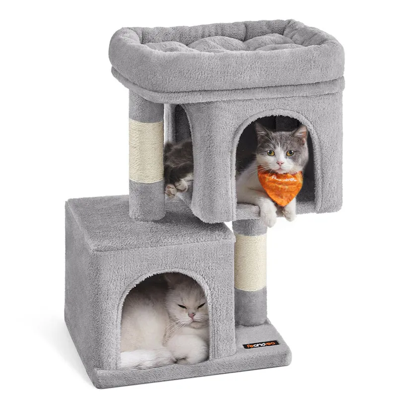 Arbre à chat tour de jeux 67 cm maison pour chatons jusqu’à 3 kg grande plate-forme 2 niches griffoir gris clair 12_0003896