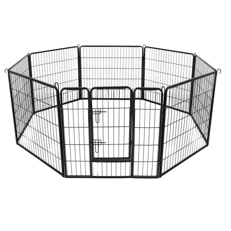 Parc enclos pour chiens chiots animaux de compagnie 8 panneaux 80 x 80 cm noir 12_0006327