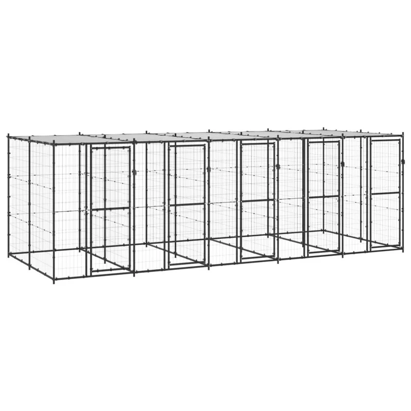 Chenil extérieur cage enclos parc animaux chien extérieur acier avec toit 12,1 m² 02_0000389