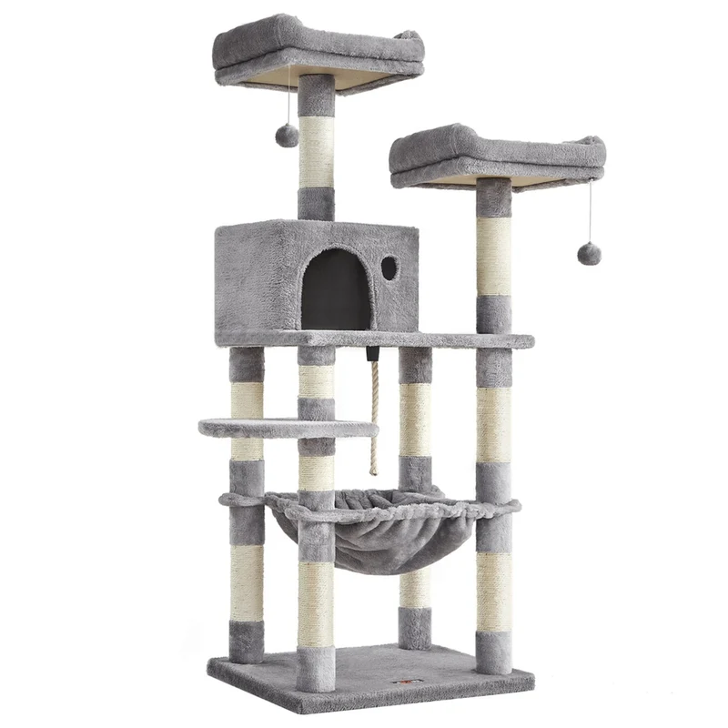 Arbre à chat stable avec niche hauteur de 143 cm gris clair 12_0003878